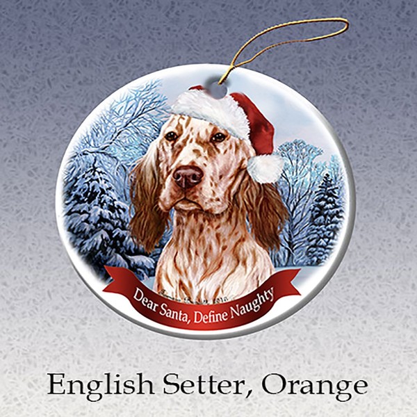 Holiday Pet Gifts English Setter, Orange Santa Hat Dog Porcelain Ornament