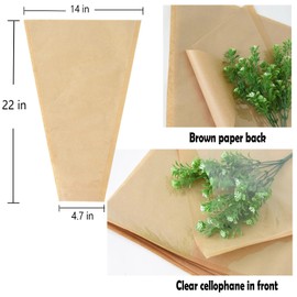 MYGOGOART 50 Pcs Flower Bouquet Wrapping Paper Flower Bags Sleeves for Bouquets Kraft Paper Floral Wrap Bags Flower Bouquet Supplies(14 x 22 x 4.7 inches)
