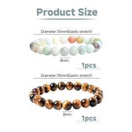 FDGGT Pack of 2 Pearl Bracelets, 8 mm Natural Stone Bracelets, Men's and Women's Bracelets, Jewellery Decorations, Bracelets for Clothing Accessories