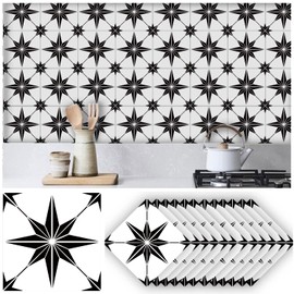 Alwayspon 24Pcs Matte Wall Tile Sticker Transfer Peel and Stick, Self-Adhesive Vinyl Backsplsh Tile Decals for Kitchen Bathroom, 15x15CM/6x6Inch, Black Star, 008