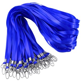 Tanstic 50Pcs Blue Lanyards Kit, Flat Lanyard Bulk with Swivel Hook Clip for Office ID Badges Key Chains