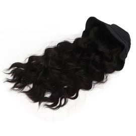 Hat Wig Women Detachable Middle Length Black Brown Curly Wavy Artificial Silk for Daily Party Use