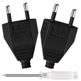 AXFEE Pack of 2 Euro Plugs, 250 V 2.5 A Euro Power Plug, Flat Plug, Euro Plug Flat, Protective Contact Plug, Euro Plug for 8-10 mm Cable, IP44, Durable and Shatterproof (Black)