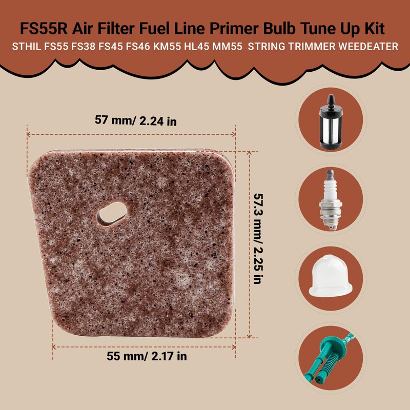 Ownengin FS38 FS55R Air Filter Fuel Line Tune Up Kit