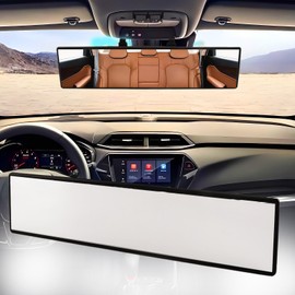 Broadway Car Rear View Mirror HD Anti Glare Universal 12 Inch large Field of View Panoramic Rearview Mirror with Wide Angle Blue Tint for Car SUV and Truck12 Inch White