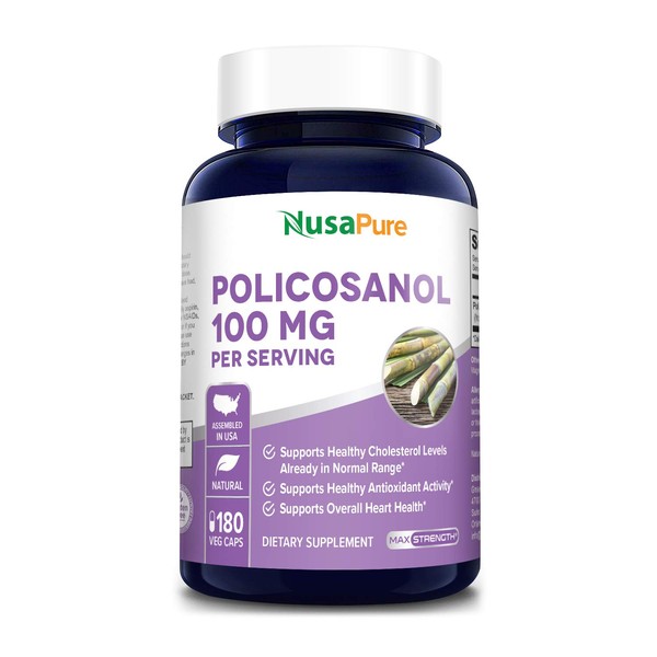 Policosanol 100mg 180 Veggie Capsules (Vegan, Non-GMO & Gluten-Free) Supports