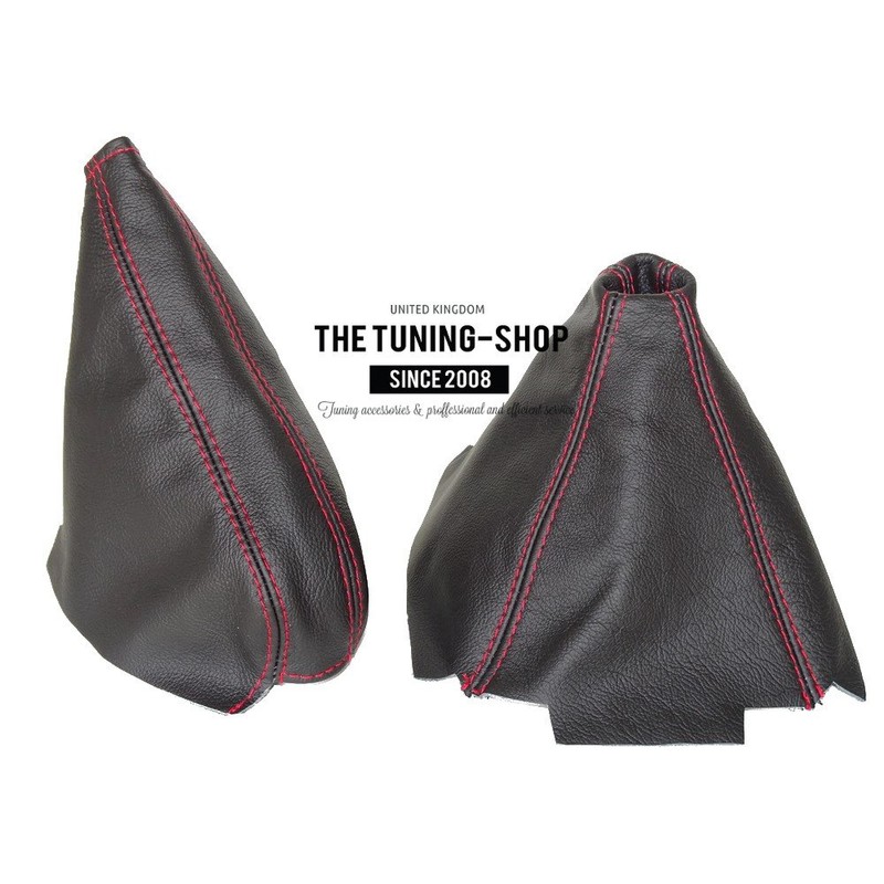 GEAR & HANDBRAKE GAITER BLACK LEATHER RED STITCHING