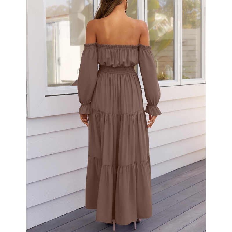 ZESICA Women's 2025 Boho Sexy Off Shoulder Long Sleeve Smocked