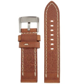 Tech Swiss Watch Band Thick Leather Like Original Heavy Buckle Tan Brown White Stitching 22mm