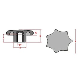 Set of 5 Female Star Grip Nut M10 Diameter: 63 mm DIN 6336 K Steel Thread Black