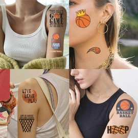 10 Sheets Basketball Temporary Tattoos Birthday Themed Party Supplies Decoration Favors Cartoon Cute Sticker for Kids Boys Home Activity Class Prizes Carnival Christmas Rewards (pink)