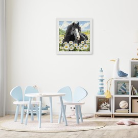 Horse Diamond Painting Kits for Kids with Frame, 5D Diamond Arts and Crafts Gifts for Kids Girls Boys Age 4-8-10-12, Full Round Drill Gem Art Mosaic Kits for Home Decor(18x18 cm)