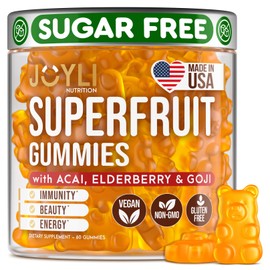 Joyli Superfruit Gummies - Sugar-Free Fruit Multivitamin Gummies for Adults - Natural Gummy Vitamins for Women & Men with Goji, Elderberry, Vitamins A, C, D & E - Supports Immunity, Digestion & Energy