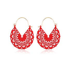Bohemian Colorful Cute Dangle Earrings Vintage Boho Lightweigt Hollow Out Multiple Colors Hoop Dangling Earrings For Women Beach Gifts Jewelry-Red
