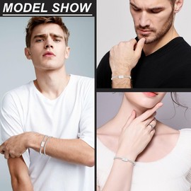 2PCS Initial Letter Stainless Steel Bracelet, A-Z Letter Pendant Cuban Rope Link Chain for Men Women Jewelry Set Silver B