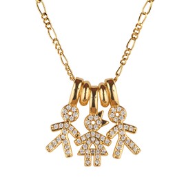 LuckyLy Collar para Mujer de Niños Personalizado, Baño de Oro 14k y Zirconia Cúbica, Cadena y Charms – Joyería Regalos para Mamá Navidad, Día de Madres, Regalos Mujer Cumpleaños, Darcy 2 Niños 1 Niña