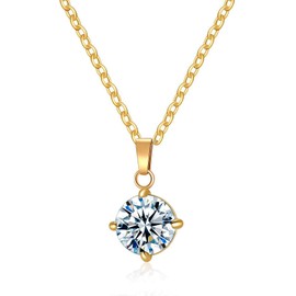 Gold Plated Necklace,Solitaire Adjustable Gold Pendant Necklace,Classic Gold Necklaces with Crystal Jewellery,Simulated Diamond Necklaces for Women,for Girlfriend Wife Mother Birthday,Anniversary