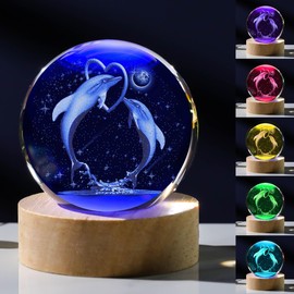 3D Dolphin Gifts for Women - Crystals Ball 60mm Dolphin Figurines Decor Glass Animals Figurine - Birthday Keepsake Paperweight