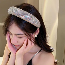 Jumwrit Bling Rhinestone Headband Nonslip Colorful Thick Padded Headband Glitter Sparkle Hairband Fashion Wide Hair Hoop Accessories for Women Girls (AB Color)