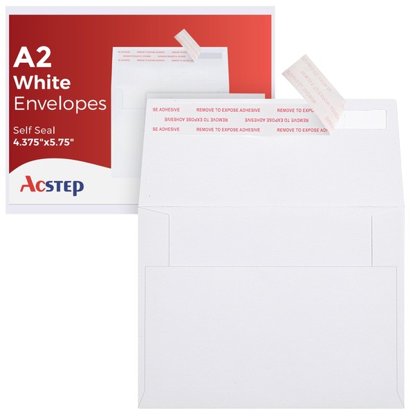 ACSTEP 100PACK A2 Envelopes White 4.375x5.75 Envelopes Self Seal for