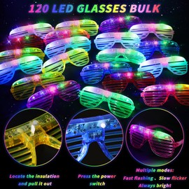 120 Pack Light Up Glasses, LED Glasses 10 Neon Color Led Glasses, Shutter Shades Glow Stick Sunglasses, Neon Party Supplies for Kids Adults Birthday Wedding New Year Glow Toys Cosplay Christmas