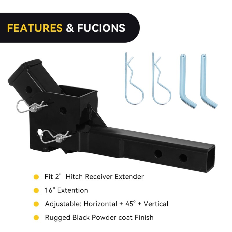 Fullwatt Folding 2" Trailer Hitch Adapter, Hitch Extender 2 Inch