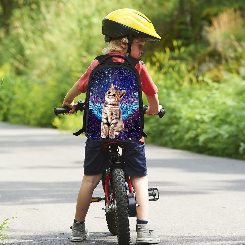 SARA NELL Angel Cat in Galaxy Backpack for Boys Girls,