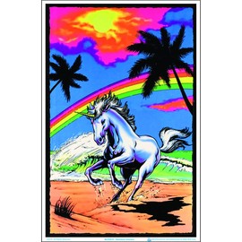 Galloping Unicorn with Rainbow Blacklight Poster - Flocked - 23" x 35"