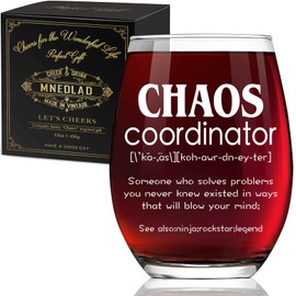 Wine Glass for Women - "Chaos Coordinator" 15oz Stemless Thank You Gift for Boss, Nurse, Teacher & Coworker, Office/Birthday/Admin Day Appreciation -302