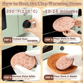 Bread Warmer Basket with Stone, Bread Basket for Serving, Tortilla Warmer Basket with Kitchen Towel, Terracotta Warmer Bread Basket, Thanksgiving, Christmas, Housewarming gift