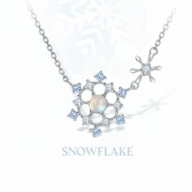 KFG Sterling Silver Platinum Plated Snowflake Necklace for Women Inlaid with Moonstone & 5A Cubic Zirconia for Girls