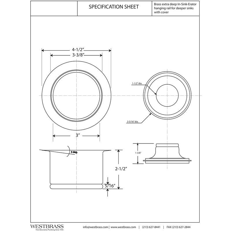 Westbrass A2082-62 3-1/2" Extra-Deep Collar Kitchen Sink Waste Disposal Flange