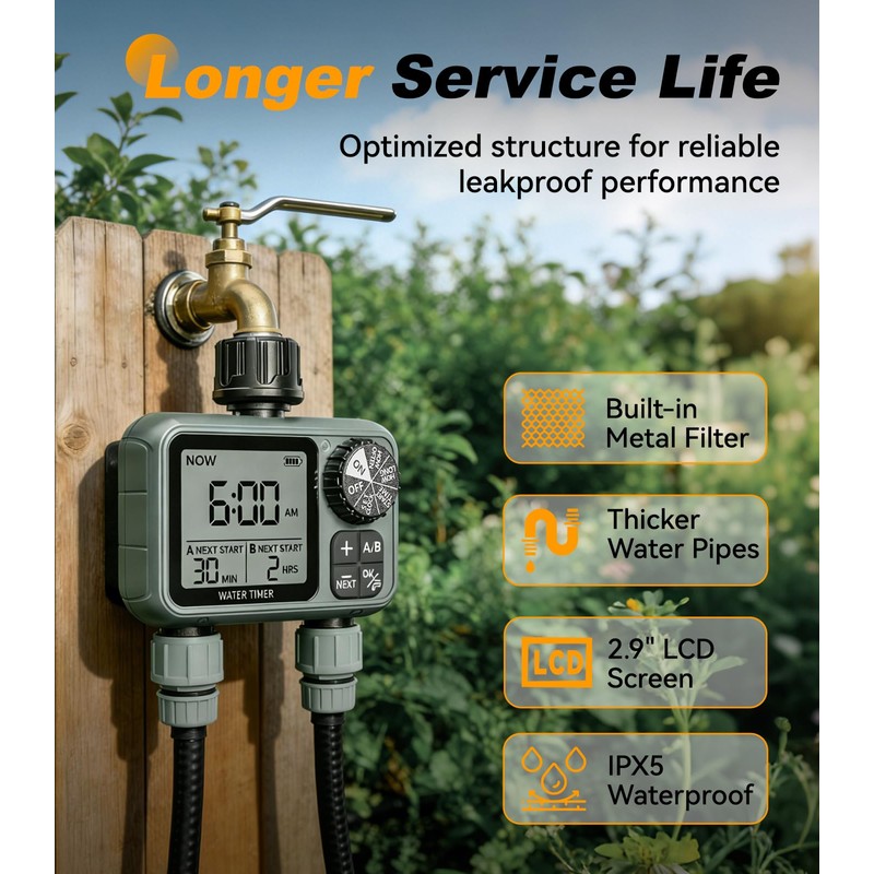 Kenkor Sprinkler Timer 2 Zone, Water Timers for Garden Hose,