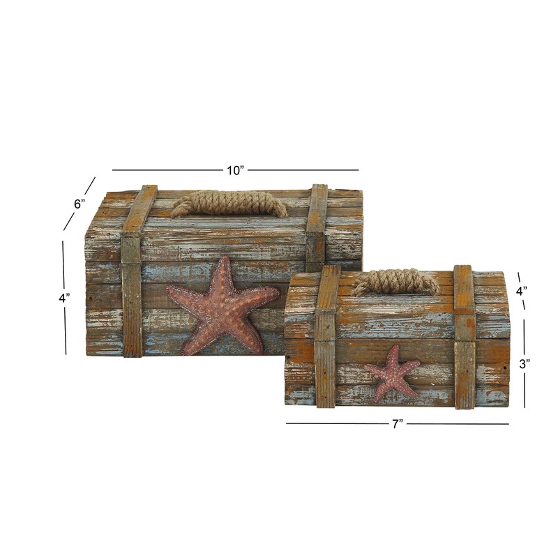 Deco 79 Wood Starfish Handmade Decorative Box Distressed Decorative Keepsake