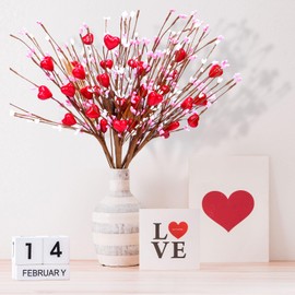 Valentine’s Day Gifts, Valentines Day Decorations, 6 PCS Artificial Berry Flower Stems Red Heart Shaped Berry Picks for Valentine’s Day, Propose, Wedding, Home Decor