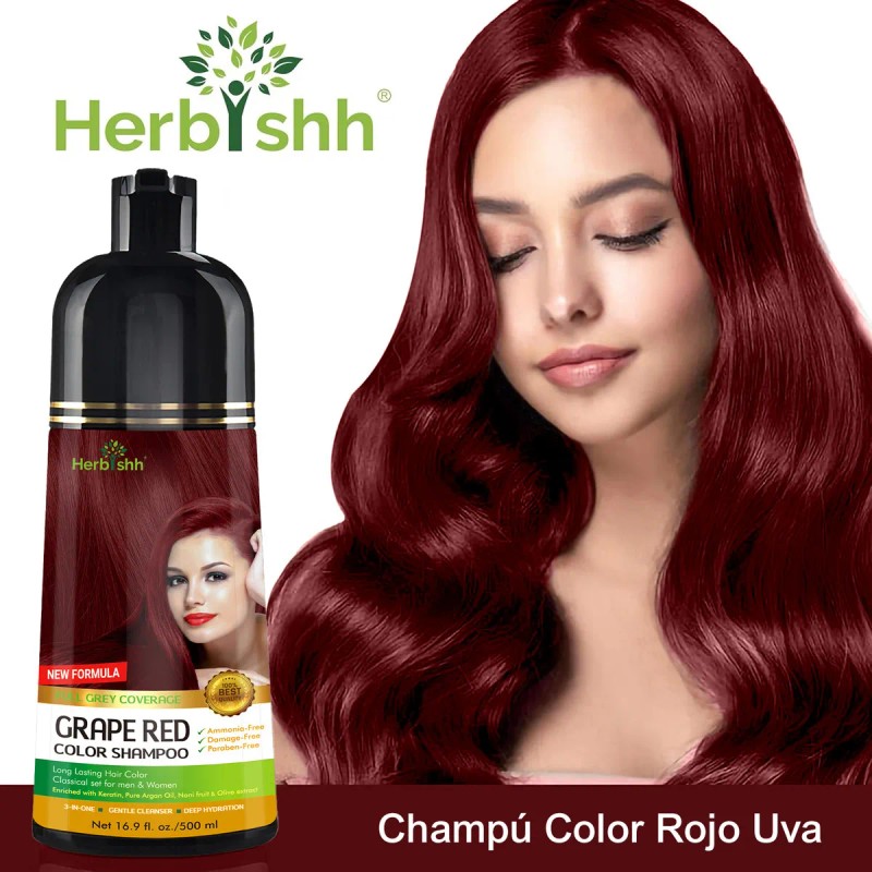 Shampoo Tinte Cubre Canas Rojo Uva Herbishh 500ml