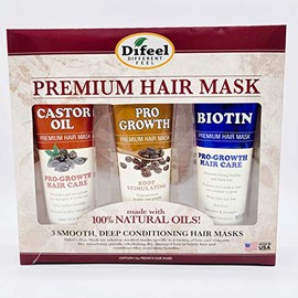 Difeel Mascarillas capilares premium para el crecimiento del cabello, juego de 3 piezas: mascarilla capilar de aceite de ricino de 8 oz, mascarilla capilar Pro-Growth de 8 oz y mascarilla capilar de biotina de 8 oz