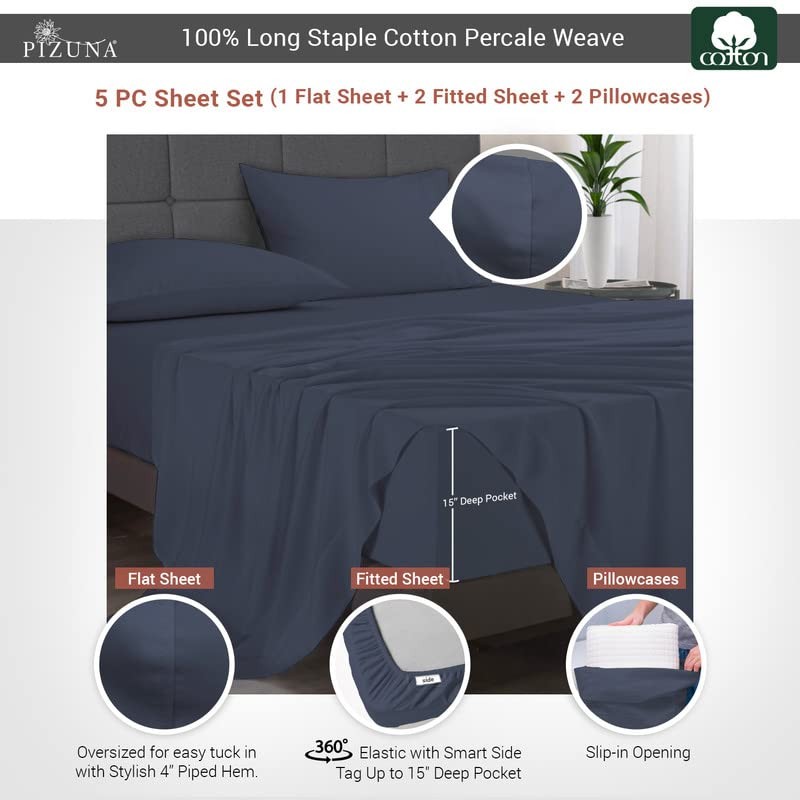 Pizuna Cotton Sheets Split King Size, 100% Long Staple Cotton