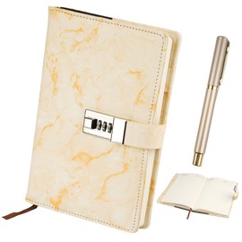 A5 Diary with Code Girls, Diary for Adults with Lock, PU Leather Notebook with Pen, with Code Lock, Yellow PU Leather Journal, for Women (21 x 15 cm, 192 Pages)