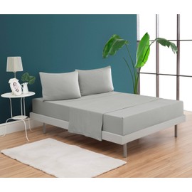 Venice Home 100% Cotton Jersey Bed Sheet Set - Extra Soft - Easy Fit - 4 Piece Set - All Season - Comfy – 4 pcs (Gray, Queen)