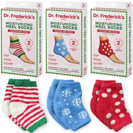 Dr. Frederick's Original Dr. Frederick's Holiday Fuzzy Heel Socks - 3 Pairs - Christmas Self-Care Gift - Cozy Gel-Lined Sleep Socks - Spa Pampering Gift Set - Soothe Dry, Cracked Feet Overnight - Holiday Special Editions