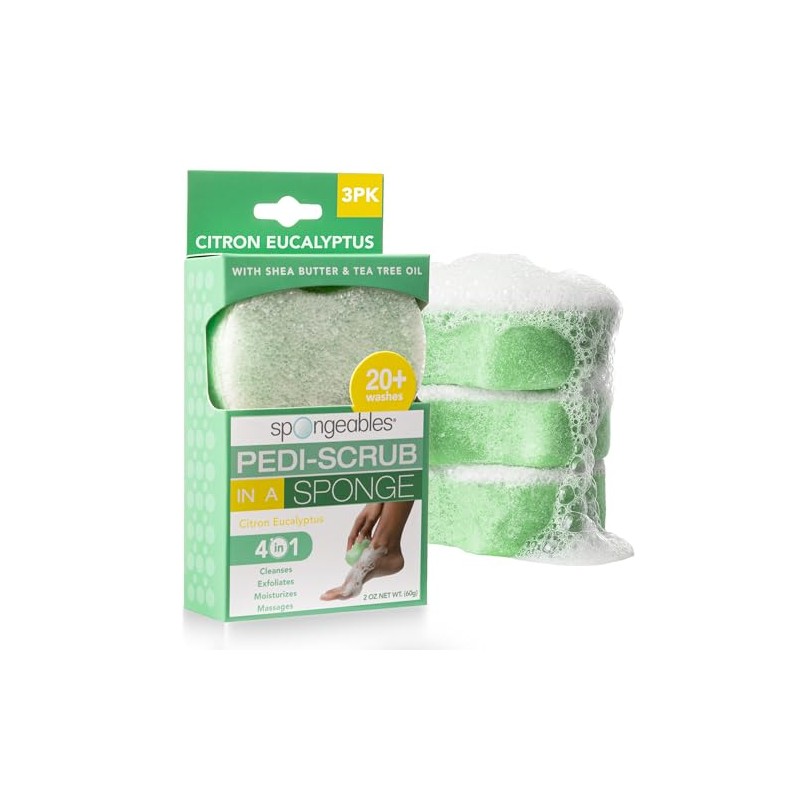 Spongeables Pedi Scrub Foot Buffer 20+, Citron Eucalyptus Aromatherapy, 2-Ounce