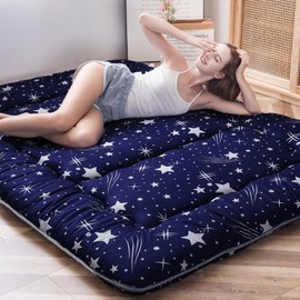 MAXYOYO Navy Starry Sky Japanese Futon Mattress, Tatami Mat Portable Camping Mattress, Kids Sleeping Pad, Foldable Roll Up Floor Lounger Couch Bed, Twin Size With Cover