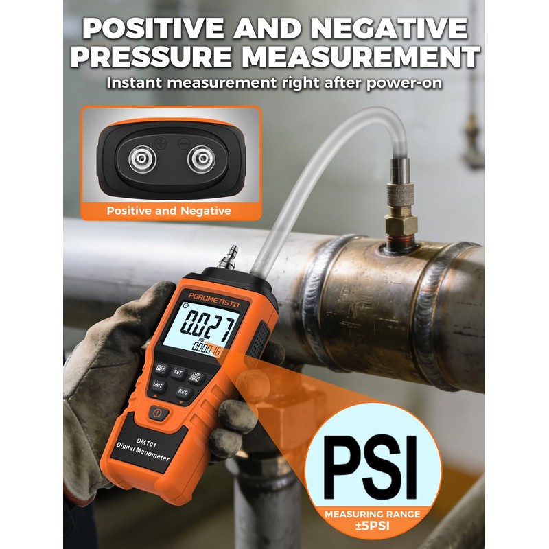 DMT01 Digital Manometer POROMETISTO, Manual Calibration Custom Zero