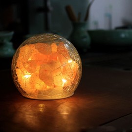 Uonlytech Salt Rock Lamp Battery Powered Himalayan Pink with Crackle Glass Ball Rock Salt Night Light for Bedroom Home Decor