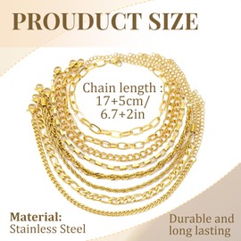 XSDSLS 8 Pcs Chain Bracelet Set for Women Stainless Steel Stacking Bracelets Gold Silver Twist Rope Chain Bracelets Layering Paperclip Link Bracelets Figaro Bracelets Gift for Women (Gold)