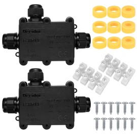 Junction Box Waterproof IP68, Pack of 2 Outdoor Junction Box, 3-Way Terminal Box, Connection Box, Cable Connector for Garden, Outdoor, Earth Cable, Diameter 5 mm - 15 mm, Black