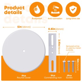 WunoShop 1 Pcs Ceiling Cover Plate, 5 inch Round Outlet Covers Plates for Electrical Box, Smoke Detector Cover Plates for Wall Light Hole, Metal Blank Cleanout Covers Plate with Center Hole -White