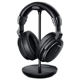 SIMOLIO TV Headphones Wireless with Transmitter/Charging Stand 2-in-1, 2.4G Wireless Earphones for TV Listening w/Clear Dialog & Spare Battery & Balance Control, 100ft Long Range