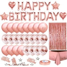 iZoeL iZoeL Geburtstag Deko Rosegold Geburtstagsdeko Frauen Mädchen Happy Birthday Girlande Konfetti Luftballon Rosagold Partydeko Tischdeko Vorhang Tischdecke